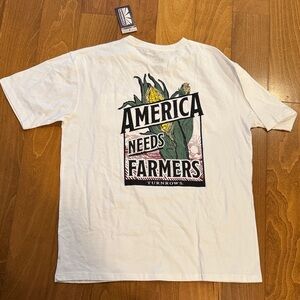Turnrows White Tee with America Needs Farmers Graphic